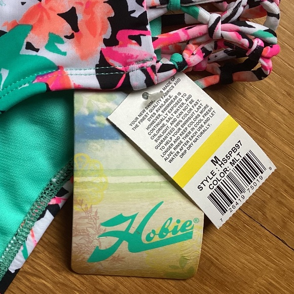 HOBIE Tropical Pink/Green/Blue Floral Push-Up Bikini Set XL Top Medium Bottom - Picture 3 of 12